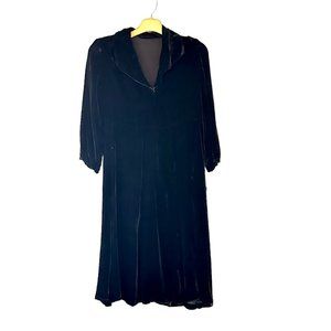 Vintage 30s Homemade Johnny Collar Shift Dress Medium Velvet Frock Black Goth